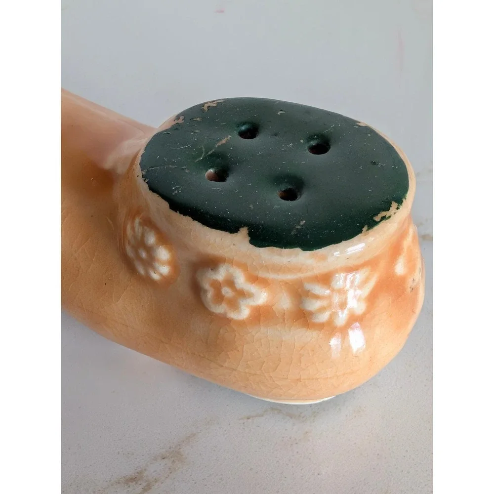 Vintage Dutch Wooden Shoe Salt and Pepper Shakers Ceramic Clogs Tan Red Green